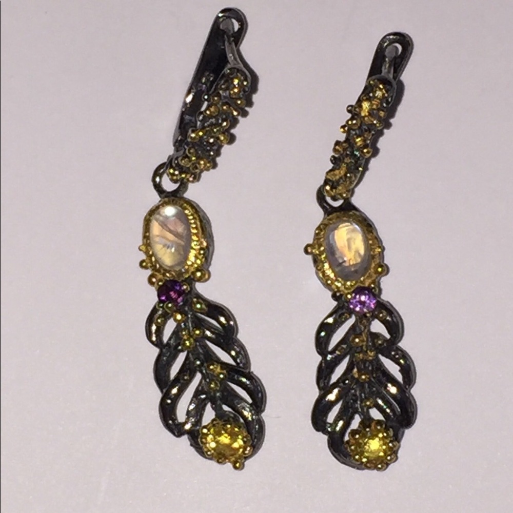 Moonstone Amethyst Sapphire Earrings